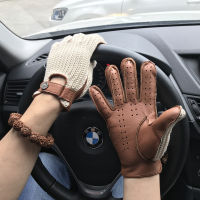 Mens Goatskin Leather s Back Knitted s Lambskin NEW Unlined Non-Slip Motorcycle Driving s Male Leather Mittens