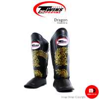 สนับแข้ง มวยไทย Twins Special Thailand Muay Thai Shin Guard - "FSGL10-6" Dragon Pattern Shin Protection Genuine Leather (หนังแท้)