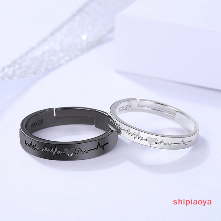 shipiaoya-แหวนคู่รักโรแมนติกสำหรับผู้หญิงผู้ชายพังค์หัวใจ-ecg-สีดำสีขาวตลอดกาลรักแหวนแต่งงานให้คำมั่นสัญญาของขวัญวันวาเลนไทน์
