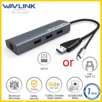 Wavlink Usb C 3.1 Hub 4 In 1อลูมิเนียม Hub พร้อม3-Port Usb 3.0,Rj45 Gigabit Ethernet Lan Port Converter Usb ผู้จัดจำหน่าย Gigabit Adapter Series พร้อมอะแดปเตอร์ C- Type + สีเทา