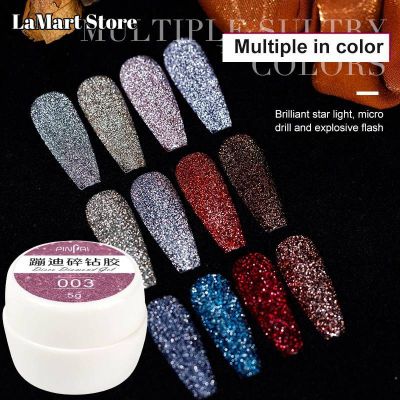 LaMart Store💅🏻12 สีสะท้อนแสงเล็บเจลโปแลนด์ประกายเพชรเล็บกาว LED/UV เจลทาเล็บเงา Reflective Nail Gel P-olish