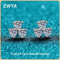 EWYA 0.6กะรัตเพชรโมอิสดอกไม้สำหรับผู้หญิงหมุกเพชรหูสำหรับงานแต่งงานงานเลี้ยงดี S925ตุ้มหู