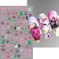 【YF】℡◑⊕  Cartoon Stickers Trippy Pumpkin Web Floral Sliders Nails Mouth Decal Manicure NLF885