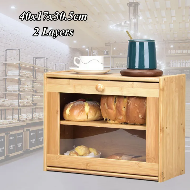 Natural Bamboo Bread Bin Storage Crock Canister Large Bread Bins for