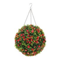 31CM Artificial Topiary Ball Purple Rose Flower Ball Hemispheres Hanging Topiary Garden Basket Plant Decor