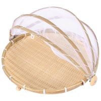 1Pc Hand Woven Bug Proof Basket Dustproof Picnic Basket Handmade Fruit Vegetable Bread Cover Wicker Basket With Gauze