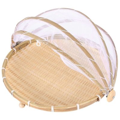 1Pc Hand Woven Bug Proof Basket Dustproof Picnic Basket Handmade Fruit Vegetable Bread Cover Wicker Basket With Gauze