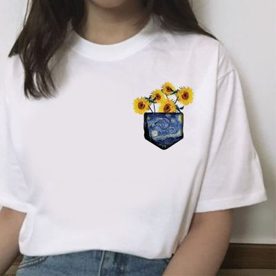 Sunflower พิมพ์ Tshirt Van Gogh Art T เสื้อแฟชั่นผู้หญิงเสื้อ Harajuku เสื้อยืดหญิง Tee Camiseta Feminina