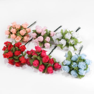 ▪∏๑ 144Pcs Artificial Silk Flowers Mini Rose Bouquet for Wedding Party Christmas Home Decoration DIY Crafts Garland Accessories