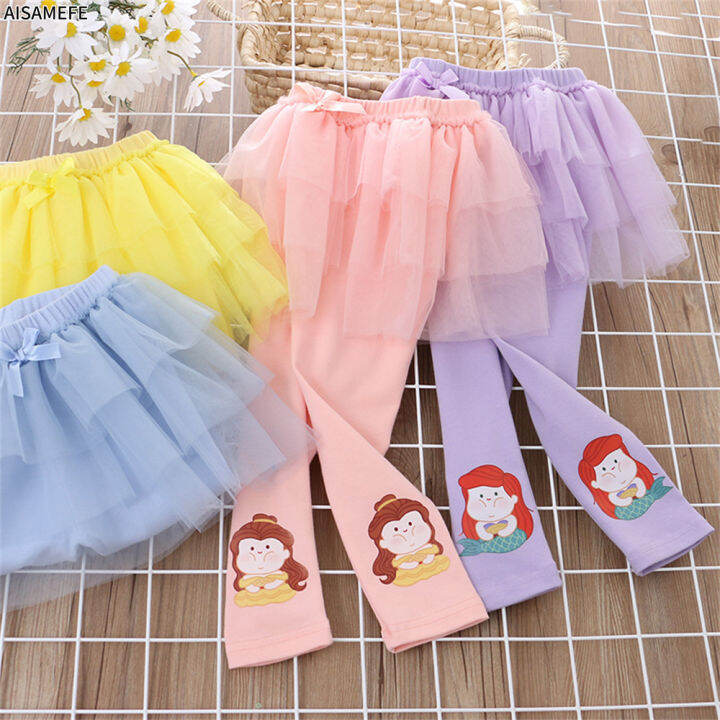 aisamefe-2022-spring-new-children-clothing-girls-culottes-mesh-princess-culottes-outer-wear-cartoon