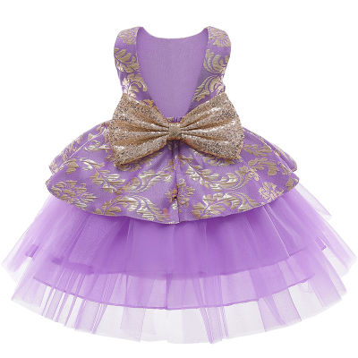 Kids Infant Girl Wedding Flower Girls Dress Princess Party Lace Sequins Bowknot Formal Dress Prom Baby Girl Birthday Dress