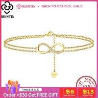 【CW】๑♟  Rinntin 925 Sterling Layered Infinity Satellite Anklets for 14K Gold Foot Ankle Straps Jewelry SA16