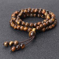 ZZOOI 108 Natural Tiger Eye Stone Onyx Beaded necklace Bracelet Trendy Men Black Lava Prayer Bangles Women Malachite Yoga Jewelry Gift