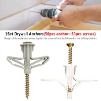 【CW】 100Pcs Nylon Plastic Gypsum Board Expansion Drywall Anchor Kit with Screws Self Drilling Wall Home Pierced Special