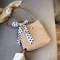 【CW】 Women 39;s Shoulder Magnetic Buckle New Weave Beach Bow Tote Female Handbags Large Shopper