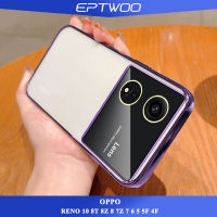 EPTWOO เคสหน้าต่างขนาดใหญ่เคลือบอิเล็คโทรเพลทสำหรับ OPPO RENO 10 8T 8Z 8 7Z 7 6 5 5F 4F เคสโทรศัพท์พร้อมเลนส์เต็มรูปแบบป้องกันกล้อง TPU เนื้อนิ่มโปร่งใสใสกันกระแทก MM-07