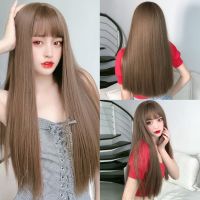 Long Straight Hair Wig Female Long Hair Full Headgear Black Hair Natural Air Bangs Whole Top Hair Realistic Wig