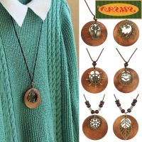 COD hjzfk0 SUSANS Retro Clothing Pendant Gifts Necklace Sweater Chain Female Jewelry Vintage Leather Lanyard Wooden Pendant Collar Decoration Neck Accessories Sweater Necklace