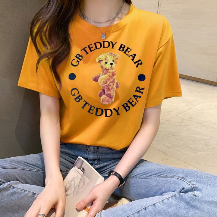 1636-koren-fashion-tees-teddy-bear-print-tops-cute-design-unisex-round-neck-t-shirts-good-quality