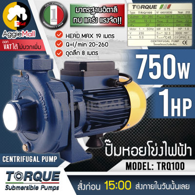 🇹🇭 TORQUE 🇹🇭 ปั๊มหอยโข่งไฟฟ้า รุ่น TRQ100 (ท่อออก 1.5X1.5นิ้ว HEADMAX 19เมตร) 750วัตต์ 220V 1แรงม้า มีระบบป้องกันมอเตอร์ไหม้ ปั๊มไฟฟ้า จัดส่ง KERRY