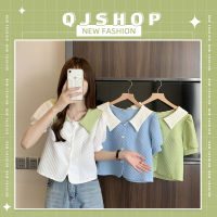 QJshop New✨ เสื้อผ้าผู้หญิง เสื้อผ้าแฟชั่นคอปกแขนสั้น สีพื้นน่ารักใส่ได้ทุกโอกาส ผ้านุ่มนิ่มเด้งใส่สบาย รีบจับจองก่อนหมดน๊า?