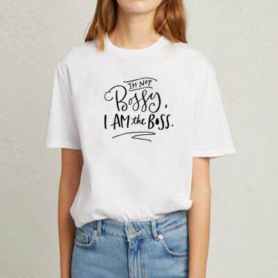 Im Not Bossy I Am The Boss Print Short Sleeve T-shirt Women Summer Short Sleeve round Cotton Tshirt Women Loose Tee Shirt Femme