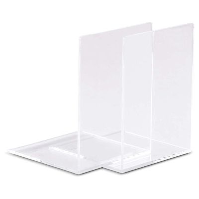 2PCS Transparent Acrylic Bookends L-Shaped Bookshelf