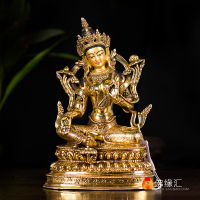 Hot Sales รูปปั้นพระพุทธรูปธาราสีเขียวพระพุทธศาสนาทิเบต Tantric เครื่องประดับเสื้อกันฝนเนปาลสองที่นั่ง7นิ้วทองแดงล้วนพระพุทธรูปทิเบต