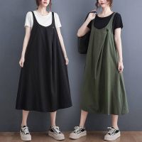 COD SDFGERTYTRRT [Ready Stock] 2022 Suspender Dress Summer New Style Cotton Linen Plus Size Loose Womens Clothing