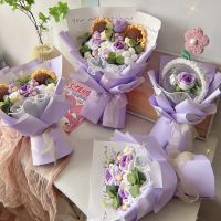 Cotton Rope Artificial Roses Sunflowers Stuffed Plants Handmade Flower Bouquets Valentine Mothers Day Birthday Graduation Gifts