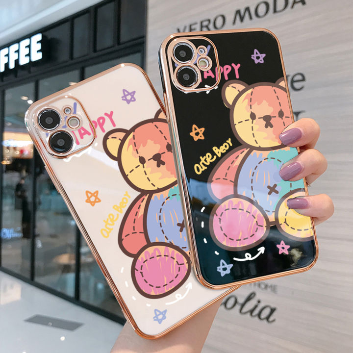 hontinga-เคสโทรศัพท์-iphone-6-6s-7-8-plus-se-2020-x-xr-xs-max-เคสแฟชั่นลายการ์ตูนหมีหรูหราชุบโครเมี่ยม-tpu-นิ่มเคสโทรศัพท์สี่เหลี่ยมเคสป้องกันกล้องเคสยางกันรอยสำหรับเด็กผู้หญิง