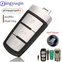 Jingyuqin Kunci Remote Mobil อัจฉริยะพับได้3ปุ่มมี ID48ชิป3C0959752BA ID48 433MHZ สำหรับ VW Passat B6 3C Magotan CC