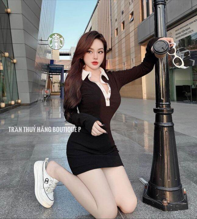 ĐẦM ÔM BODY TAY DÀI CỔ BẺ XINH XẮN | Lazada.vn