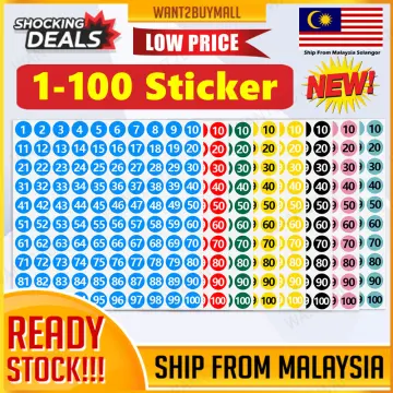 Number Stickers, 1-100 Round Number Labels Sticker White on Blue, 20 Sheets