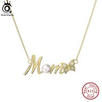 ORSA JEWELS Mothers Day Gift 925 Sterling Silver Exquisite Mom Letter Pendant Necklace for Women Mama Pearl Jewelry HON24