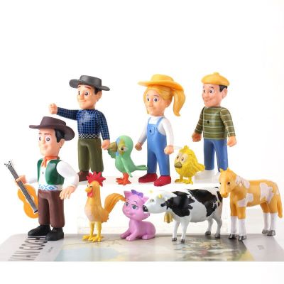 ZZOOI 10pcs/set Cute Happy Farm Action Figures La Granja De Zenon Red Barn Barnyard Farm Baby Animals PVC Dolls Toy Set Gifts