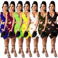 2021 new fashion design v neck cut out bandage bodycon strap mini dress sexy women girl ladies black corset dress