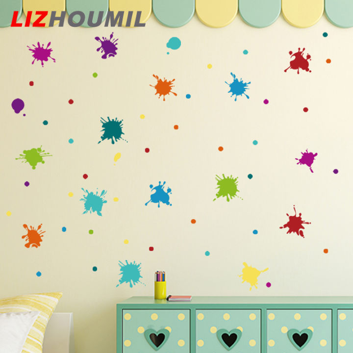 lizhoumil-สติ๊กเกอร์ติดผนังลายสาดสีน้ำหลากสีหมึกพิมพ์ลายศิลปะสติ๊กเกอร์ดีคอลติดผนังตกแต่งห้องเรียนเนอสเซอรี่ห้อง