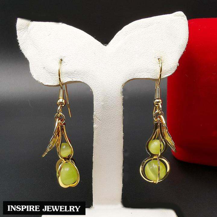 inspire-jewelry-ต่างหูหินตาแมว-ตัวเรือนหุ้มทองแท้-24k-รูปแบบ-น้ำเต้าเก็บทรัพย์-นำโชค-พร้อมถุงกำมะหยี่