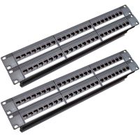 2X 19Inch 1U Cabinet Rack Pass-Through 24 Port CAT6 Patch Panel RJ45 Cable Adapter Keystone Jack Modular Frame