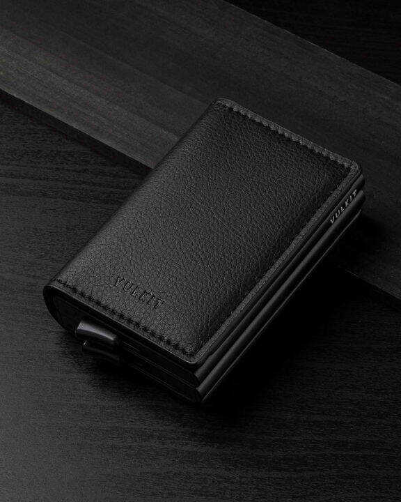 vulkit-pop-up-wallet-automatic-leather-slim-credit-card-holder-rfid-blocking-metal-double-card-case-for-men-and-women-black-leather-black