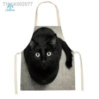 ▥﹉ Women Men Cute Cat Kitchen Apron Household Cleaning Pinafore Home Cooking Apron Baking Accessories Cartoon Animal Apron