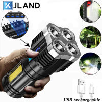 4 LED Super Bright Flashlight Rechargeable Outdoor Multi-function Waterproof Led Long-range Spotlight Battery Display COB Light