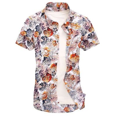 CODTheresa Finger Casual Floral Shirt Short Sleeve Business Slim Fit Men Shirt plus size：M-5XL