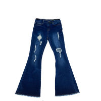 NSHYPOI 2021 Mid-rise Urban Casual Ripped Jeans Washed Dark Blue Cotton Skinny Micro-flare Pants