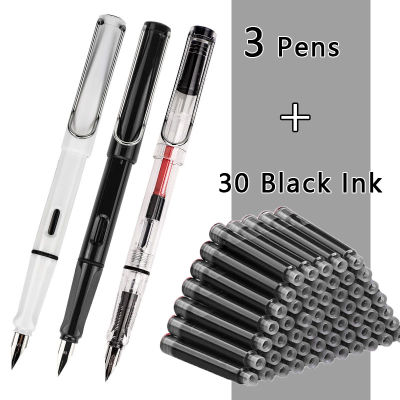 ZZOOI Student Kawaii Fountain Pen Replacable Ink Set Black/Blue/Red ink EF 0.38 mm School Pens Office Supplies Stationery for Writing