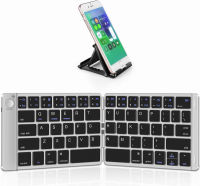 Samsers Foldable Bluetooth Keyboard - Portable Wireless Keyboard with Stand Holder, Rechargeable Full Size Ultra Slim Folding Keyboard Compatible iOS Android Windows Smartphone Tablet &amp; Laptop-Silver