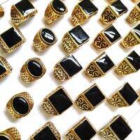 Wholesale 30pcslot Mens Black Enamel Luxury Gold Ring Square Rectangle Oval Shapes Mix lot Vintage Jewelry