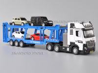 A1:50 Diecast Model Truck Toy Tractor And Car Transporter Semi-Trailer With 4 Cars Miniature PlaysetM