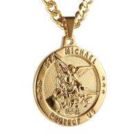 【CW】♚♤  HZMAN Archangel Michael Catholic Medal Religious Pendant Necklace for Men Chain Jewelry